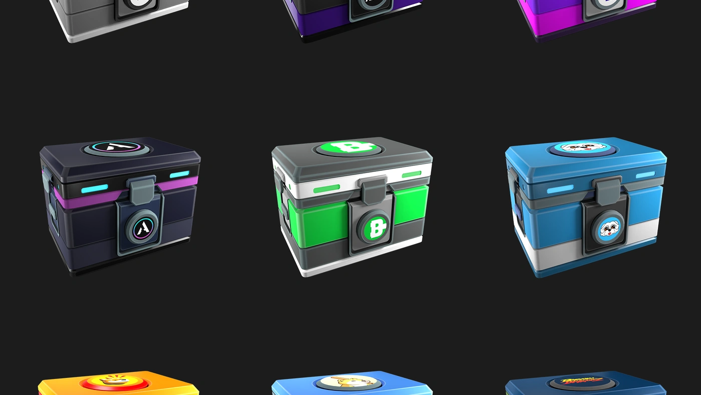 Loot box skins — a grid of branded collectible crates