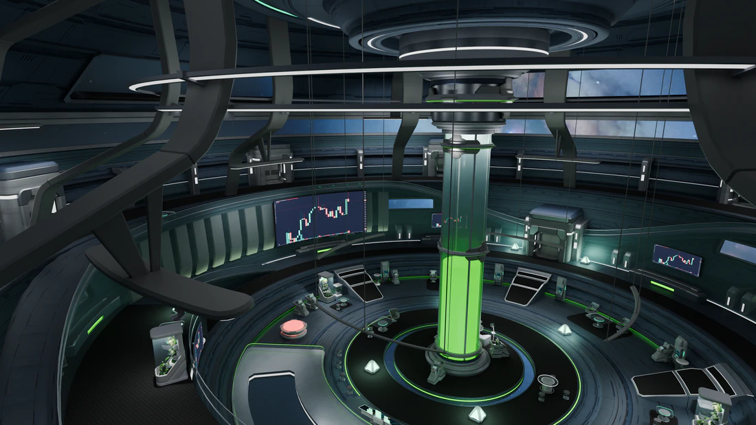 Virtual trading space — sci-fi command center